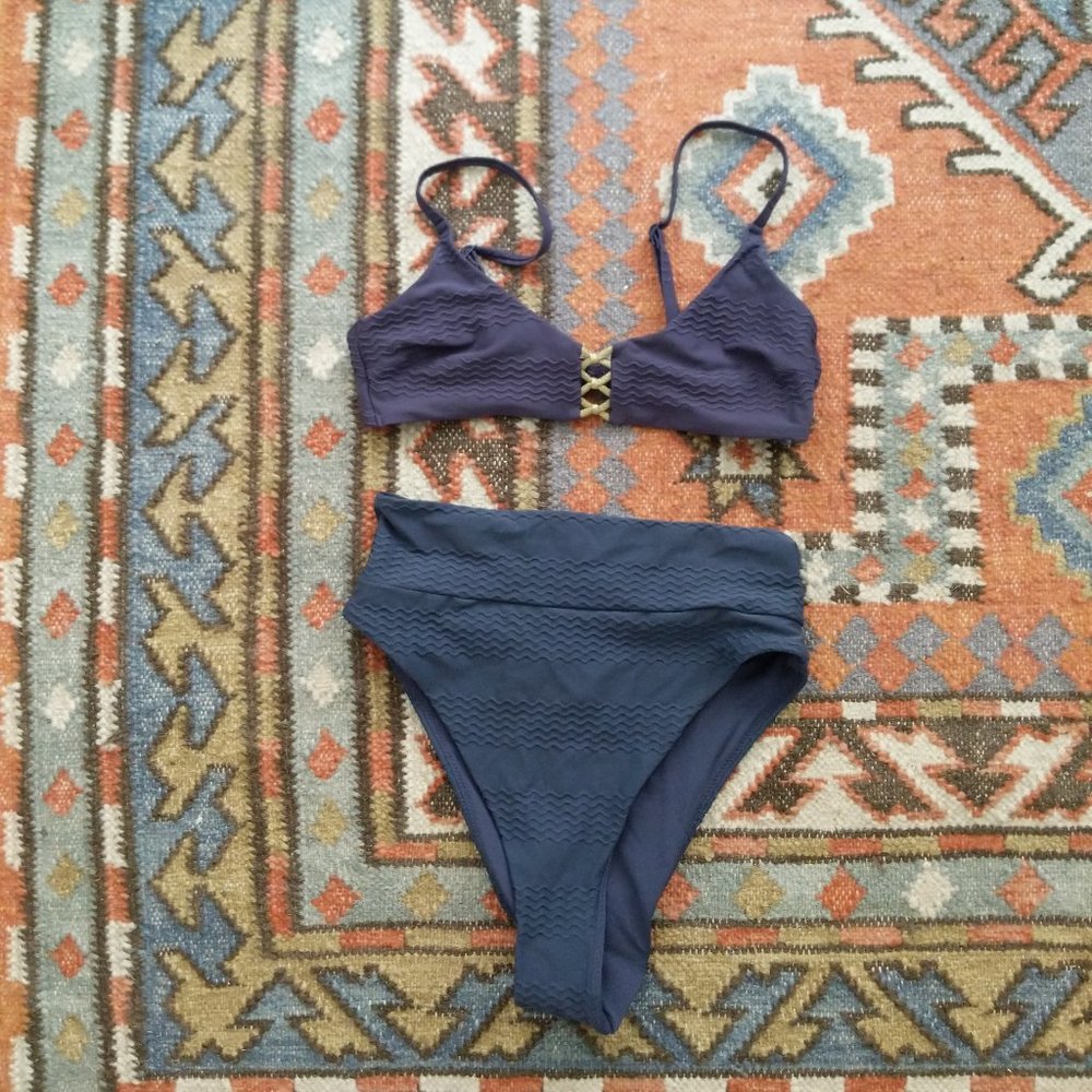 Blue Aerie Bikini with Gold Detail in Small